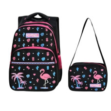 Waddell Siyah Flamingo Desenli 3 Bölmeli İlkokul Beslenmeli Sırt Çantası