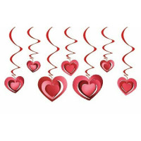 3D Kırmızı Kalp Tavan Asma Süsü (10'lu Paket)