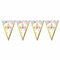 Üçgen Flama Çiçekli Unicorn Temalı – Kız Çocuk Doğum Günü Parti Süsü