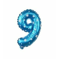 16 İnç (36 cm) Mavi Yıldızlı Rakam 9 Folyo Balon 16 İnç (36 cm) Mavi Yıldızlı Rakam 9 Folyo Balon
