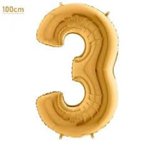 40 İnç (100 cm) Dev Boy Gold (Altın) Rakam 3 Folyo Balon