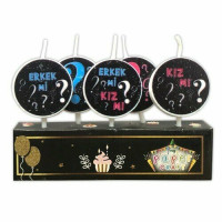 5'li Cinsiyet Belirleme Pasta Mumu – Pembe ve Mavi Sürpriz Kutlama Seti