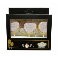 5'li Pembe Üzeri Gold İyi Ki Doğdun Mum – Zarif ve Işıltılı Pasta Süsü