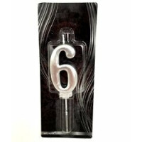 Gümüş (Silver) Renk Rakam 6 Pasta Mumu Gümüş (Silver) Renk Rakam 6 Pasta Mumu