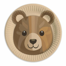 Retro Kahve Ayıcık Desenli Karton Tabak 8'li - Parti Süslemesi