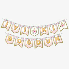 Zikzak Banner Çiçekli Unicorn İyiki Doğdun - Doğum Günü Süslemesi